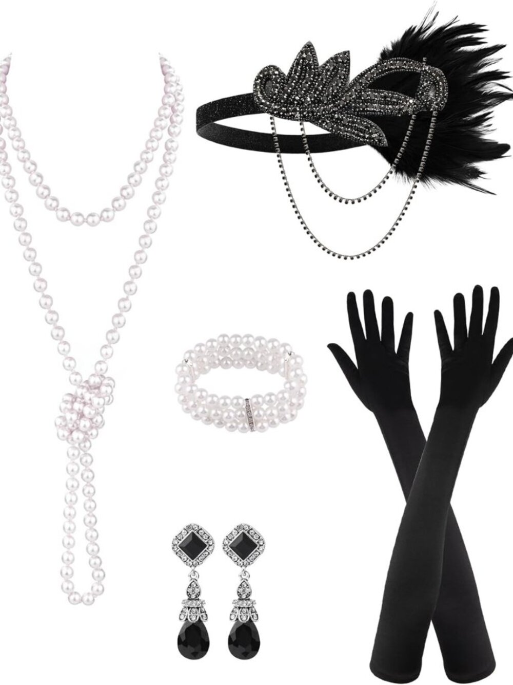 1920s Flapper Accessories Set - Great Gatsby Costume, Roaring 20s Fashion 6 Pcs